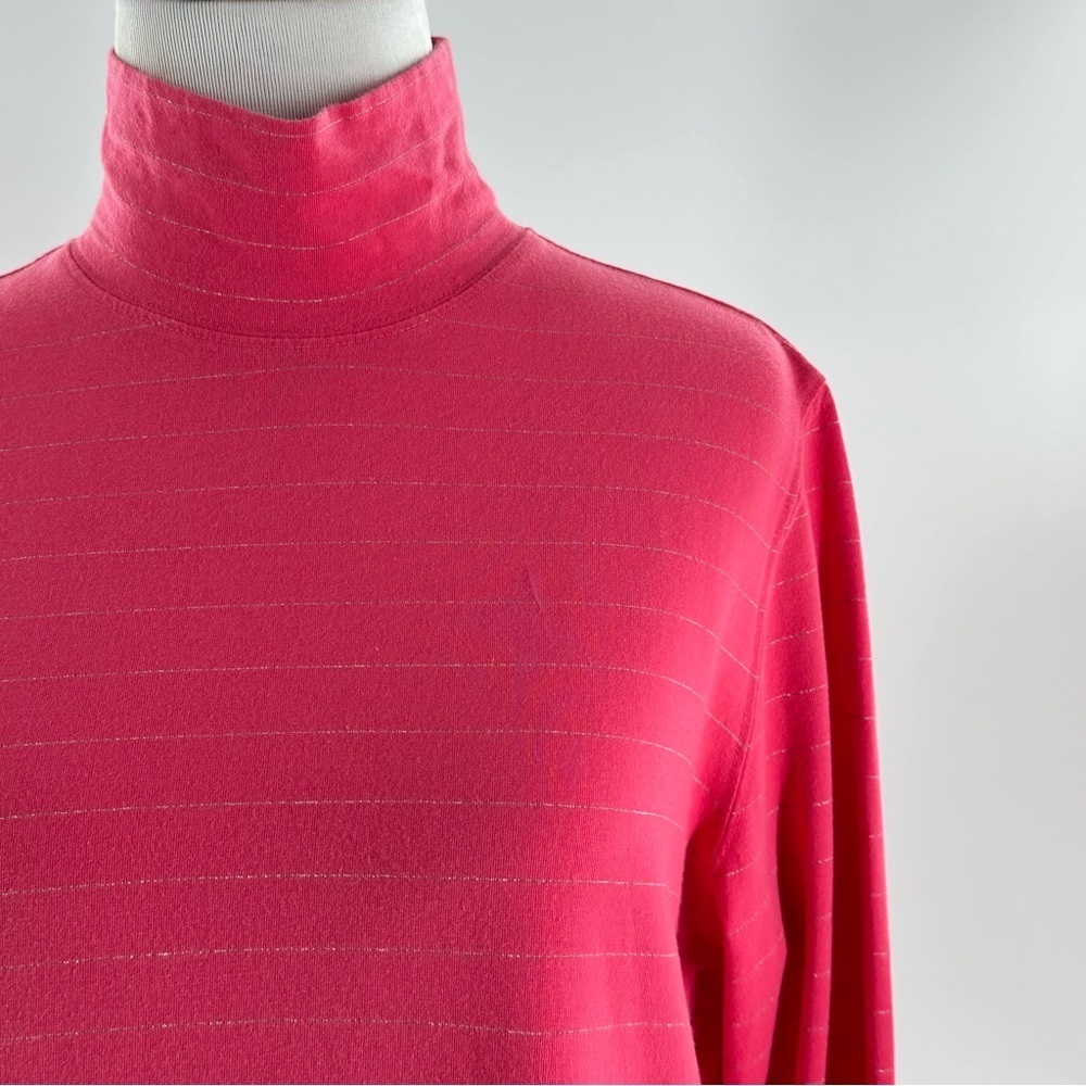 Talbots turtleneck top size L pink shimmer stripe long sleeve stretch 90s Y2K - Picture 2 of 10